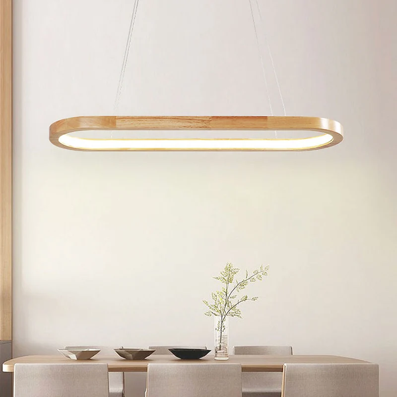 Pendant Light Chandelier Modern Minimalist Oval Linear for Dining Room, Wood