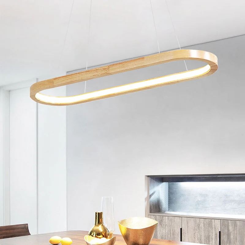 Pendant Light Chandelier Modern Minimalist Oval Linear for Dining Room, Wood