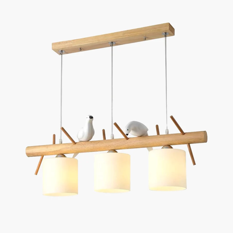 Pendant Hanging Light Cute Bird for Dining Room, Wood and Glass