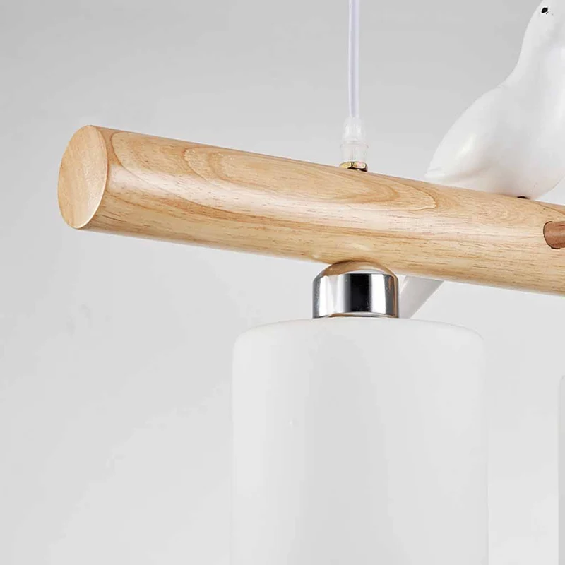 Pendant Hanging Light Cute Bird for Dining Room, Wood and Glass