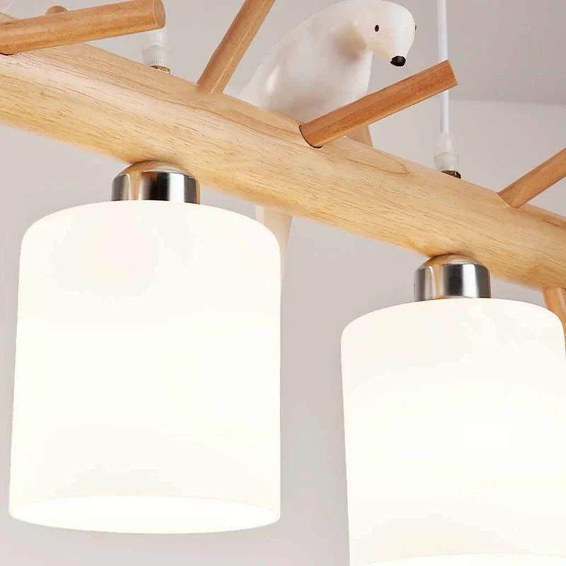 Pendant Hanging Light Cute Bird for Dining Room, Wood and Glass