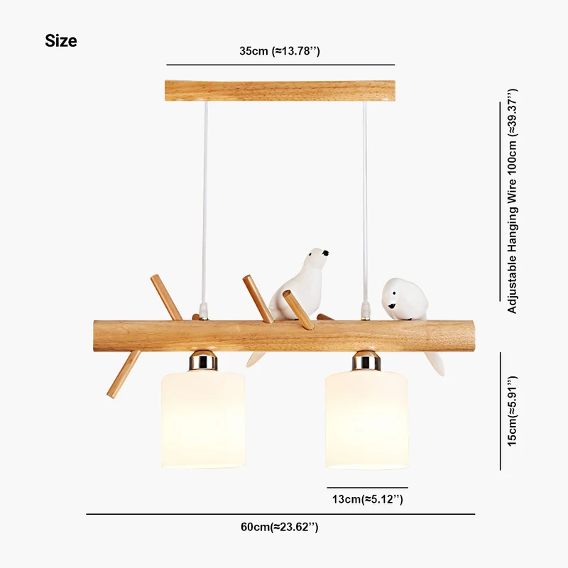 Pendant Hanging Light Cute Bird for Dining Room, Wood and Glass