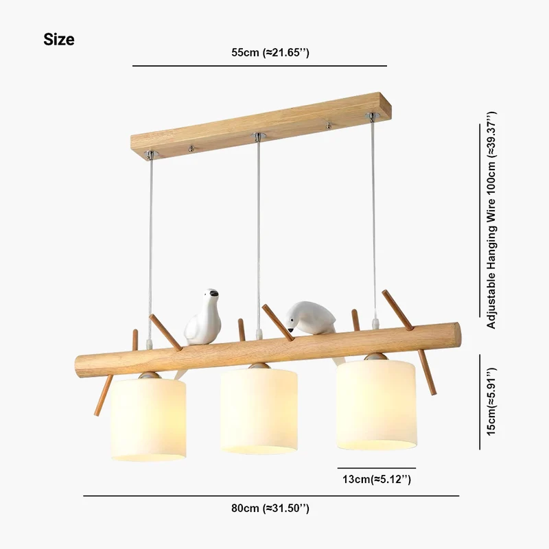 Pendant Hanging Light Cute Bird for Dining Room, Wood and Glass