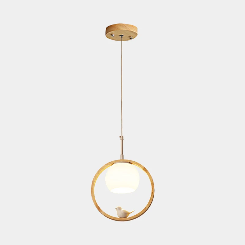 Ceiling Light Wood Pendant Light Creative Ring Bird