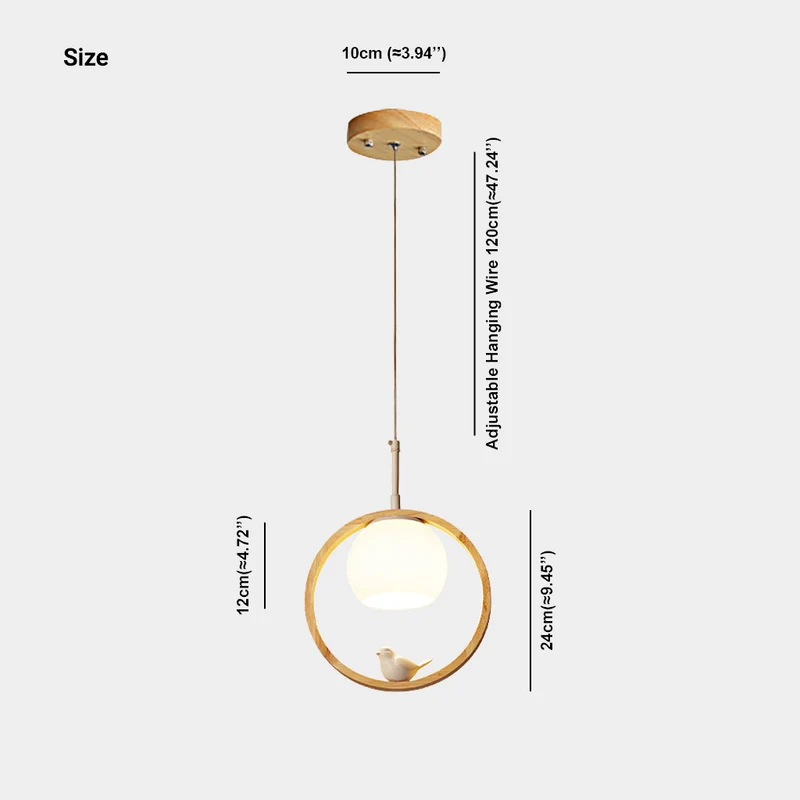 Ceiling Light Wood Pendant Light Creative Ring Bird