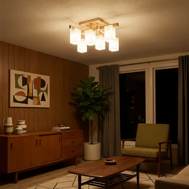 Minimalistische LED-Deckenleuchte aus Holz im Japandi-Stil – Sélénis