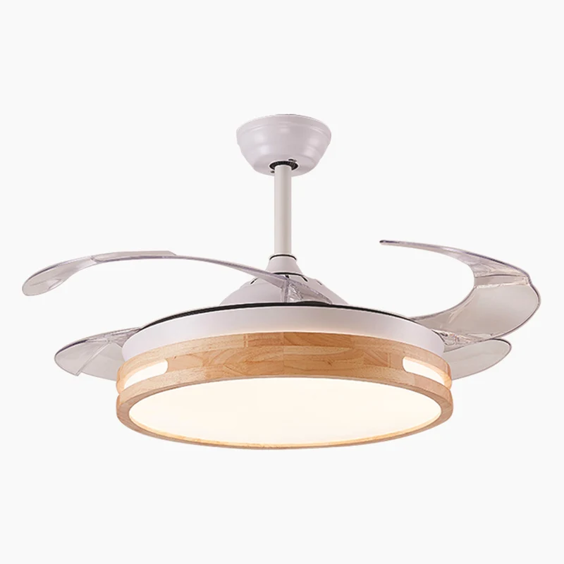 Ceiling Fan Chandelier Light Modern Semi Flush Mount, Natural Wood