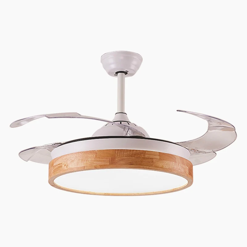 Ceiling Fan Chandelier Light Modern Semi Flush Mount, Natural Wood