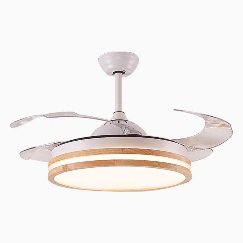 Ceiling Fan Chandelier Light Modern Semi Flush Mount, Natural Wood
