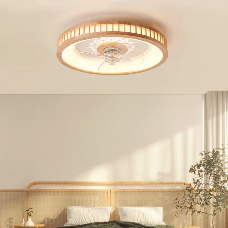 Ceiling Fan Light Fandelier Nordic 3 Blade Flush Mount for Bedroom, Wood & Acrylic