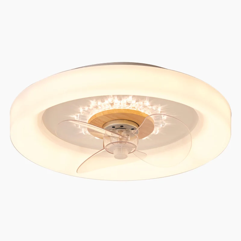 Ceiling Fan Light Fandelier Nordic 3 Blade Flush Mount for Bedroom, Wood & Acrylic