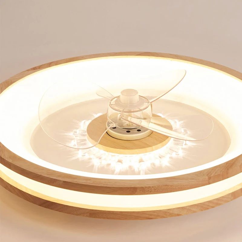 Ceiling Fan Light Fandelier Nordic 3 Blade Flush Mount for Bedroom, Wood & Acrylic