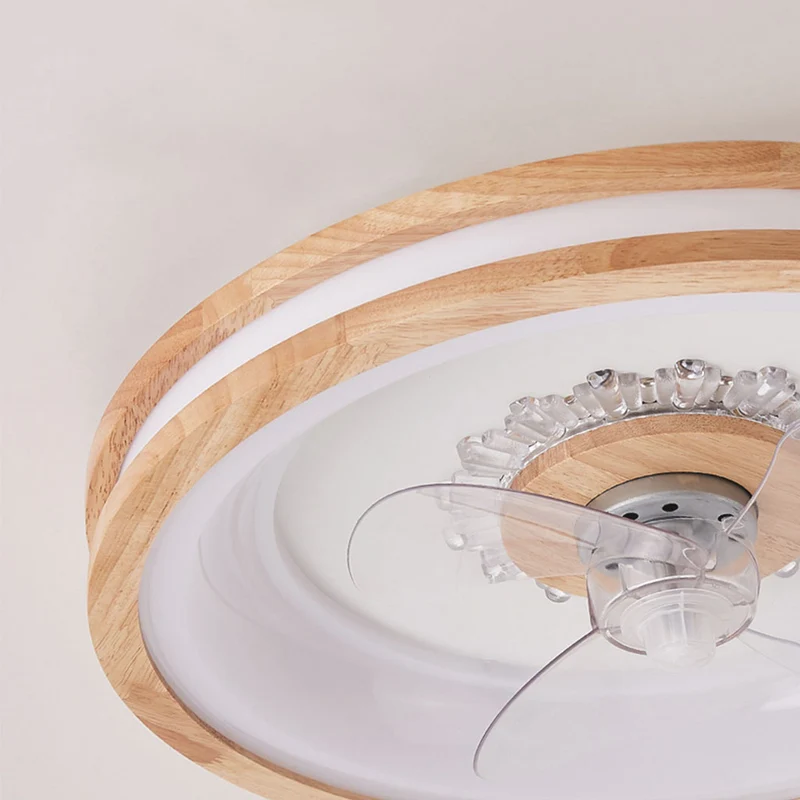 Ceiling Fan Light Fandelier Nordic 3 Blade Flush Mount for Bedroom, Wood & Acrylic
