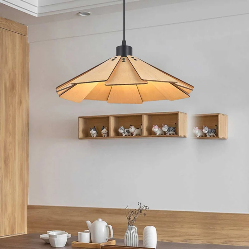 Pendant Light Fixture Retro Japanese Style for Dining Room/Bar, Wood