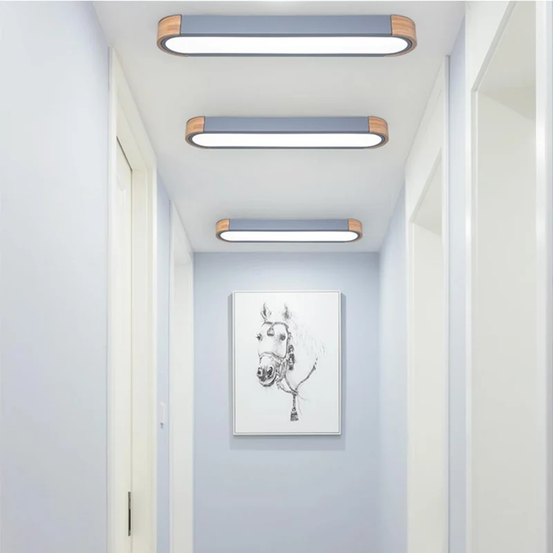 Flush Mount Ceiling Light Minimalist Rectangular Macaron, Wood Acrylic