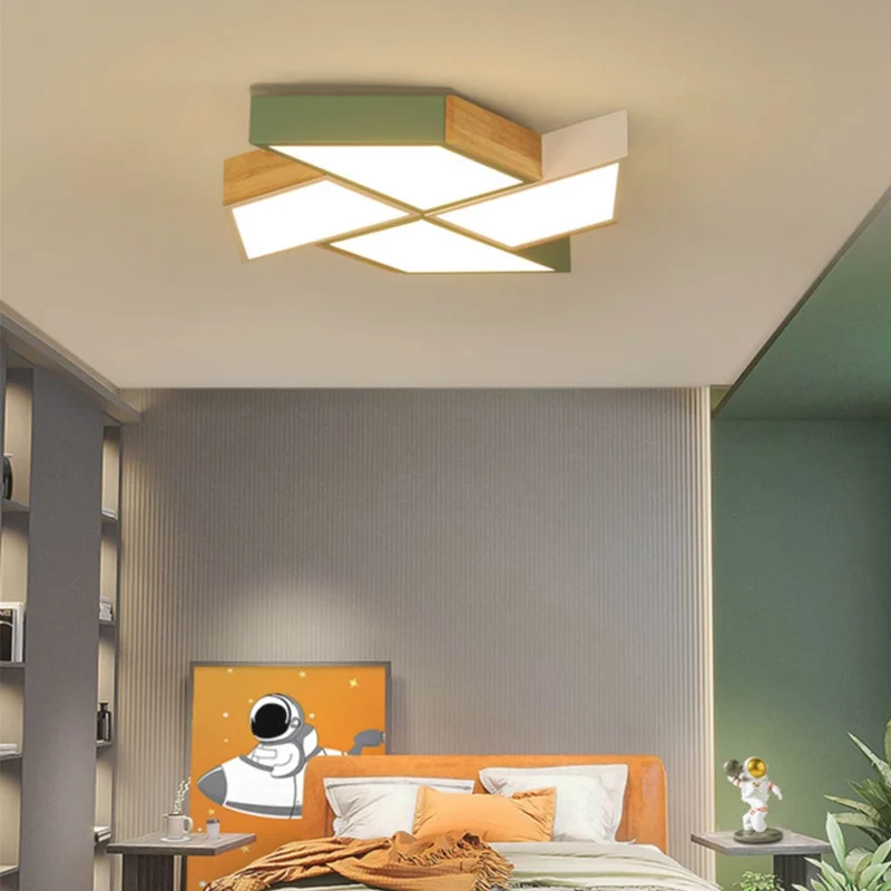 Flush Mount Ceiling Light Creative Windmill, Wood Glass