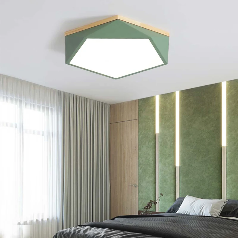 LED Ceiling Light Macaron Geometric Low Profile, Wood & Acrylic