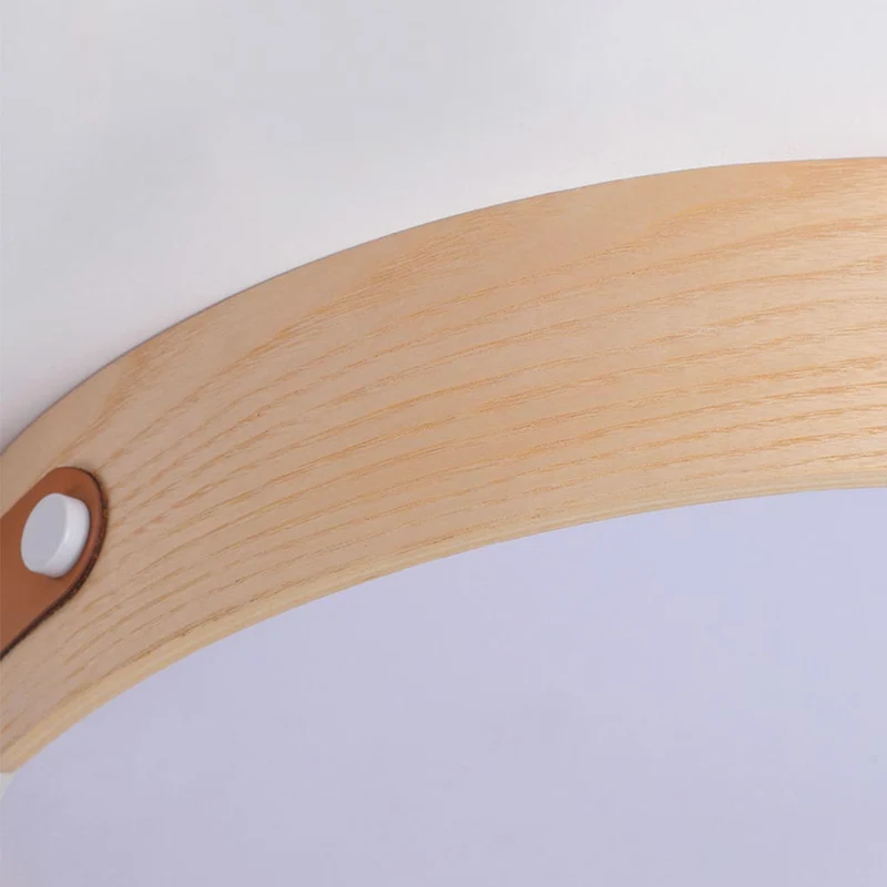 Ceiling Light Flush Mount Stylish Circular, Wood & Leather