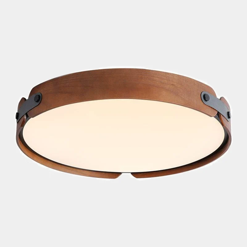 Ceiling Light Flush Mount Stylish Circular, Wood & Leather