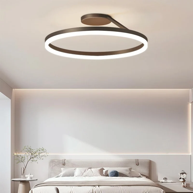 Ceiling Light Semi Flush Modern Round Ring Iron, Black/White