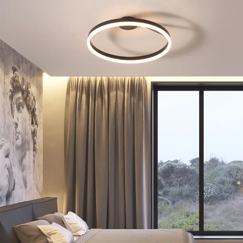 Ceiling Light Semi Flush Modern Round Ring Iron, Black/White