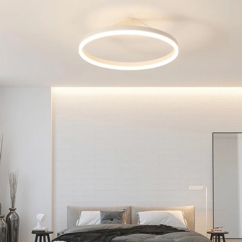 Ceiling Light Semi Flush Modern Round Ring Iron, Black/White