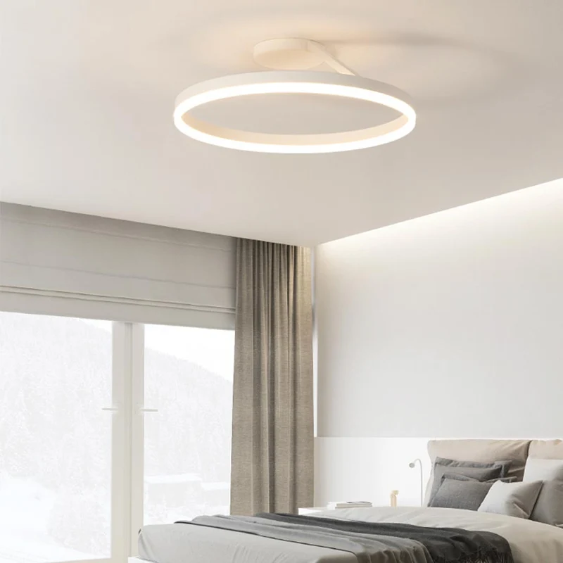 Ceiling Light Semi Flush Modern Round Ring Iron, Black/White
