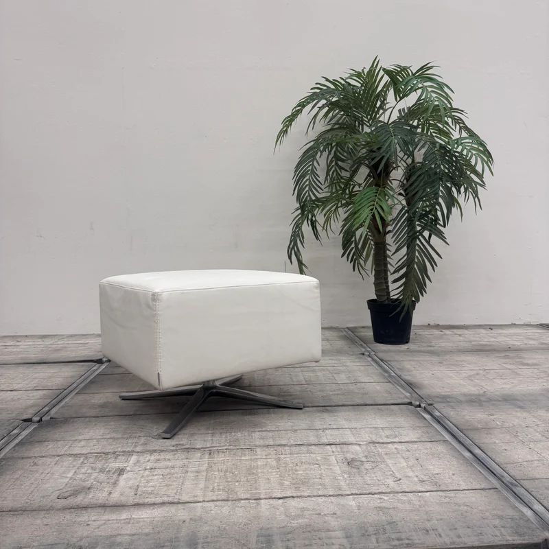 Walter Knoll Sitzhocker Weiß Leder Designer Fußhocker Hocker Gebraucht