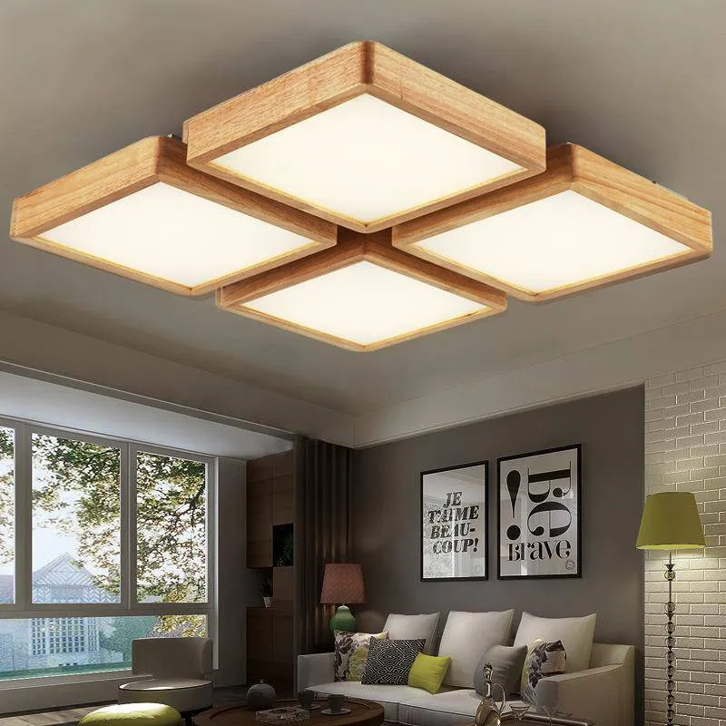Rechteckige LED-Deckenleuchte aus Naturholz für entspannende Innenräume – Zéphira