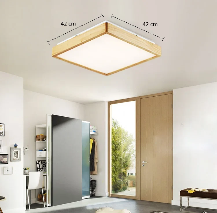 Rechteckige LED-Deckenleuchte aus Naturholz für entspannende Innenräume – Zéphira
