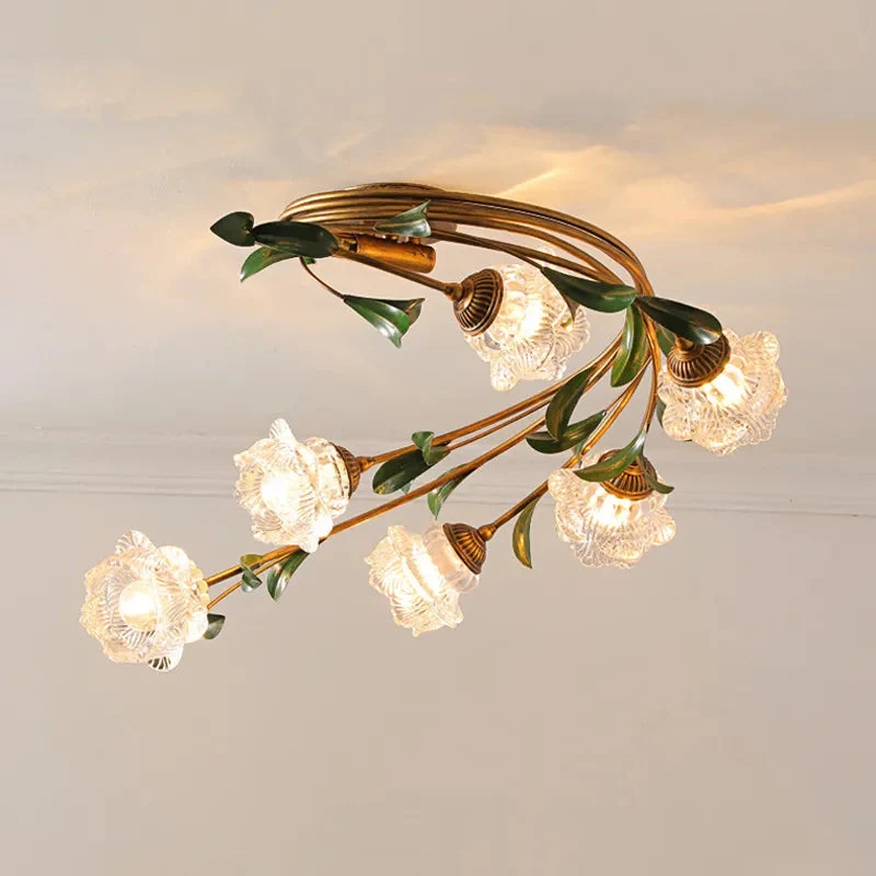 Deckenleuchte mit schickem Blumenmuster aus Glas und Metall – Eliova
