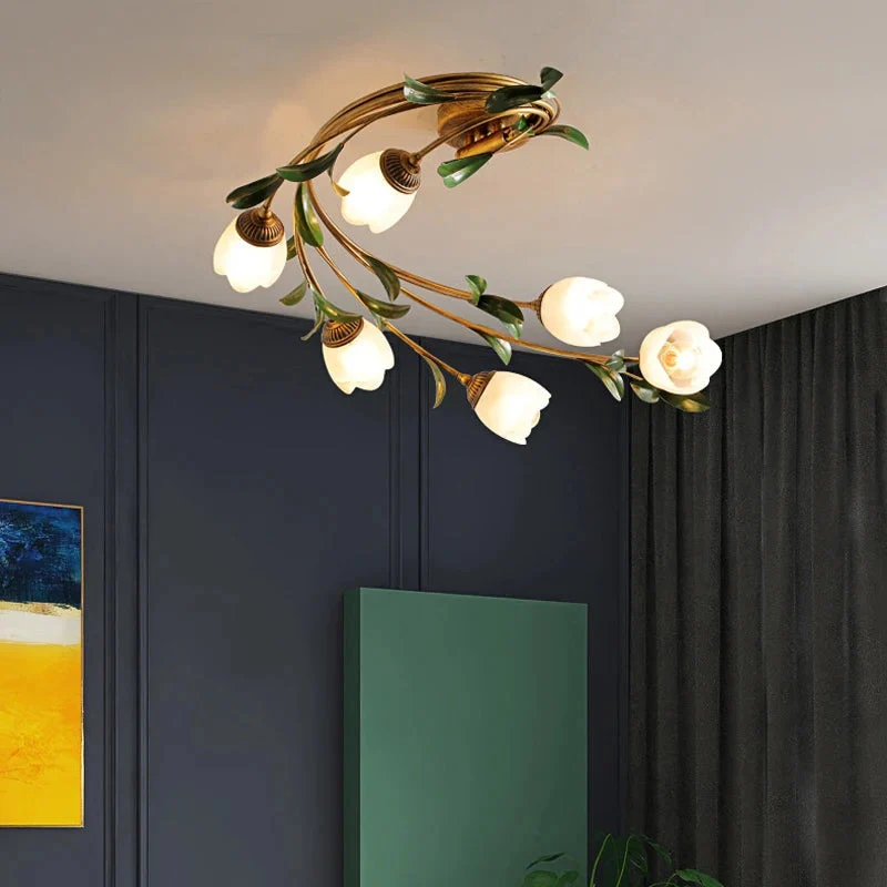Deckenleuchte mit schickem Blumenmuster aus Glas und Metall – Eliova