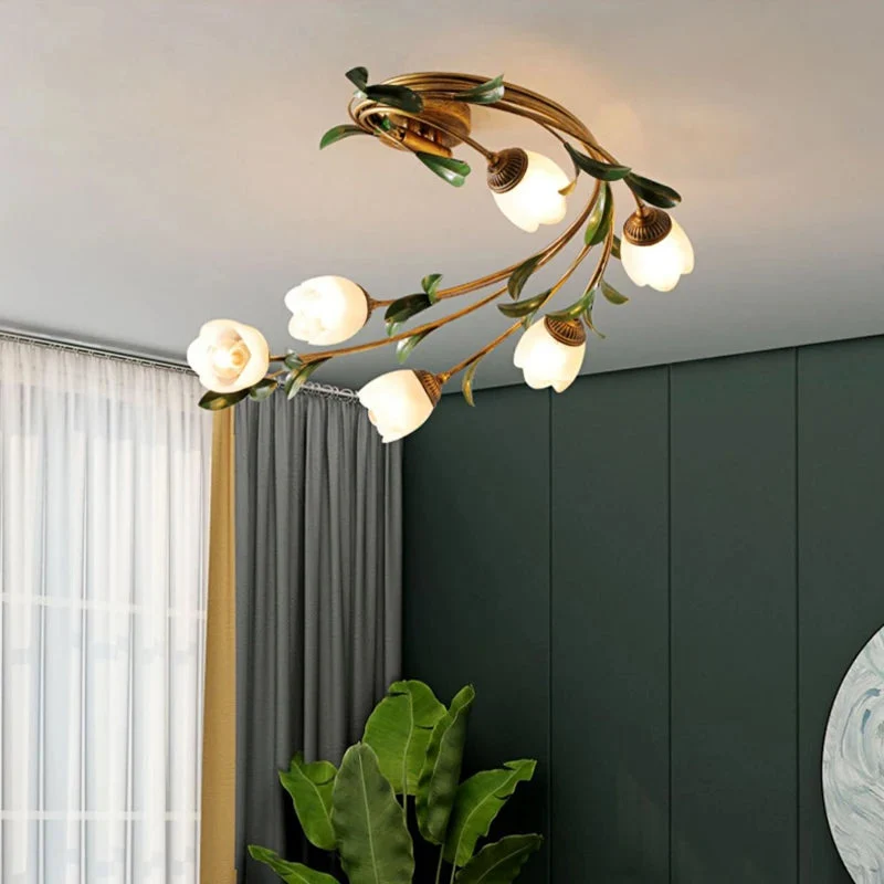 Deckenleuchte mit schickem Blumenmuster aus Glas und Metall – Eliova