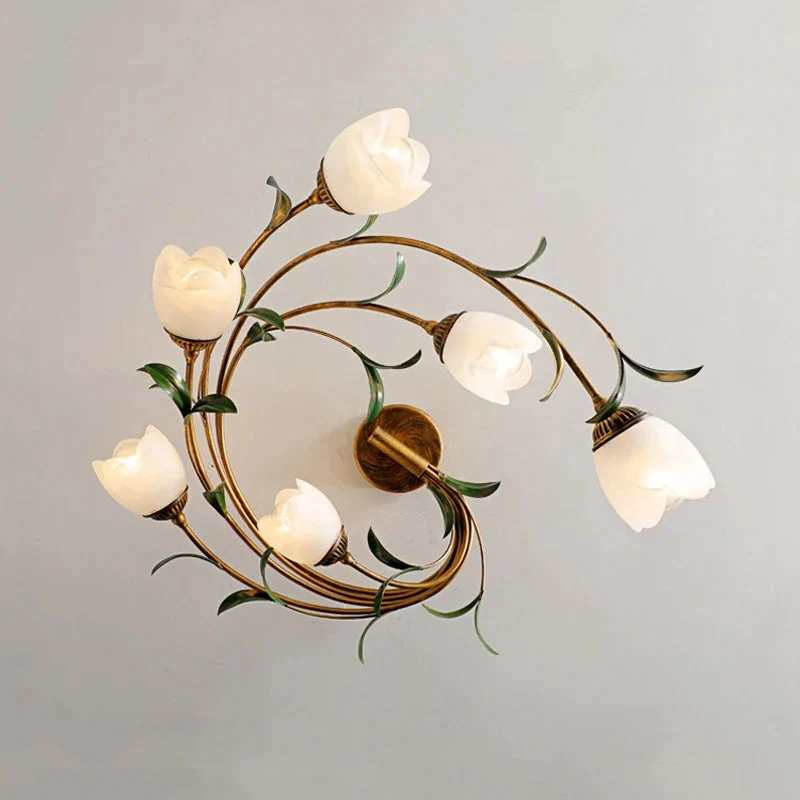 Deckenleuchte mit schickem Blumenmuster aus Glas und Metall – Eliova