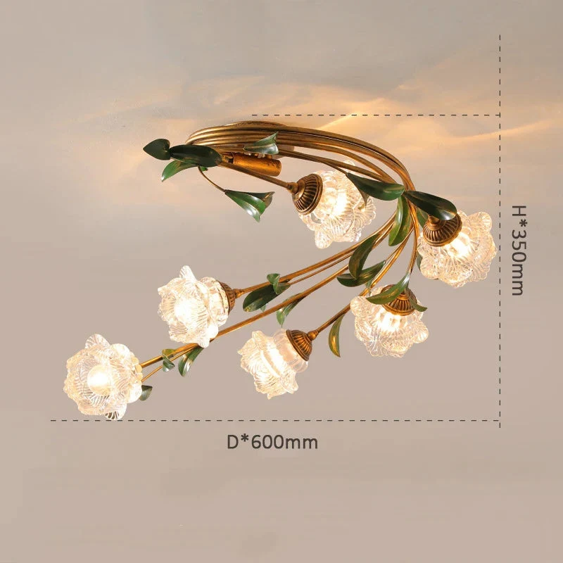 Deckenleuchte mit schickem Blumenmuster aus Glas und Metall – Eliova