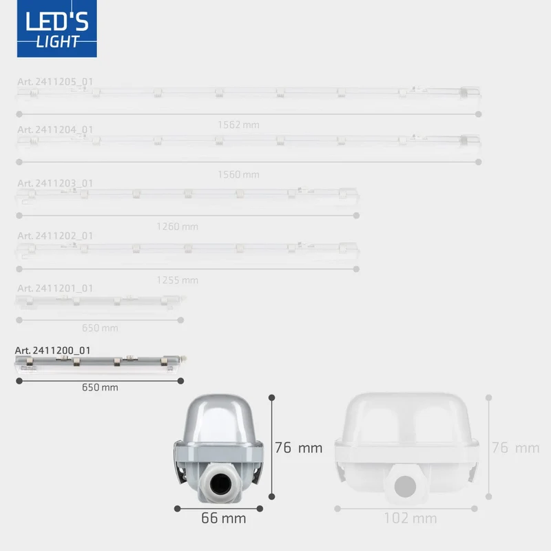 Feuchtraum- Wannenleuchte FRWL1.2 L: 650 mm, 7,5W grau - LED's Light