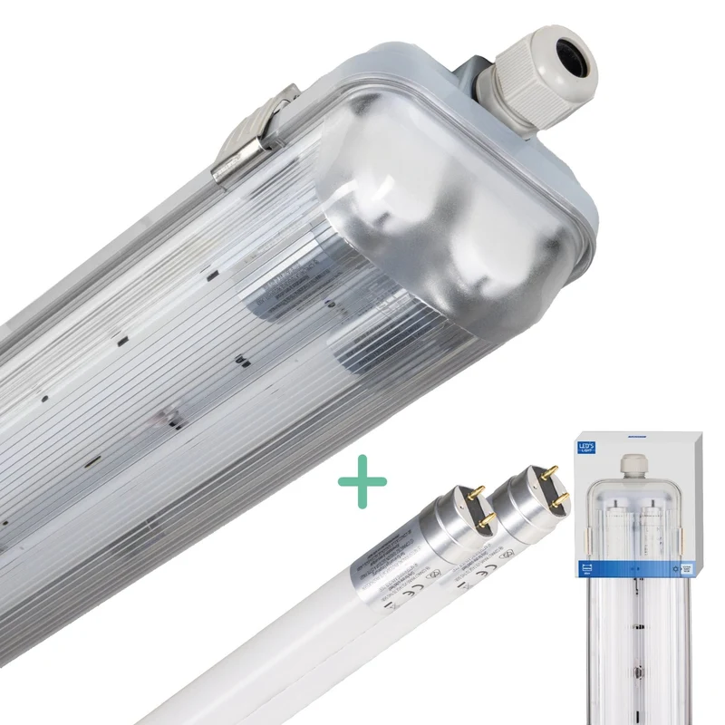 Feuchtraumleuchte mit LED-Röhren 60 cm 2x 7,5W neutralweiß IP65 G13 - LED's Light