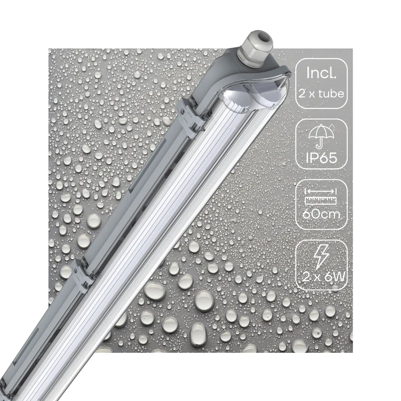 Feuchtraumleuchte mit LED-Röhren 60 cm 2x 7,5W neutralweiß IP65 G13 - LED's Light