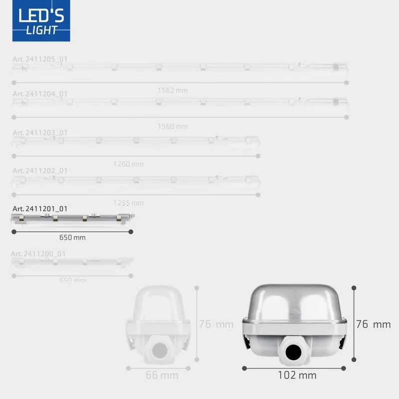 Feuchtraum- Wannenleuchte FRWL1.2 L: 1260 mm, 2x14W grau - LED's Light