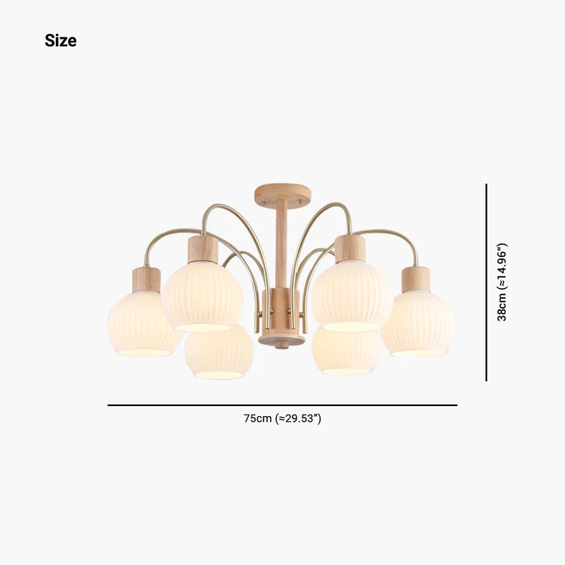 Ceiling Light Chandelier Chic Cream, Wood and Glass