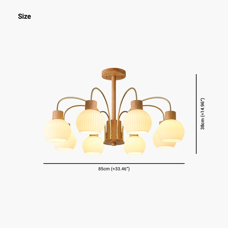 Ceiling Light Chandelier Chic Cream, Wood and Glass