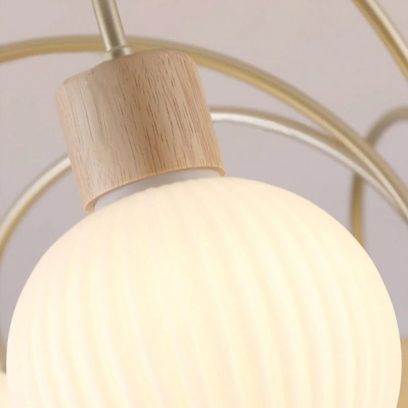 Ceiling Light Chandelier Chic Cream, Wood and Glass