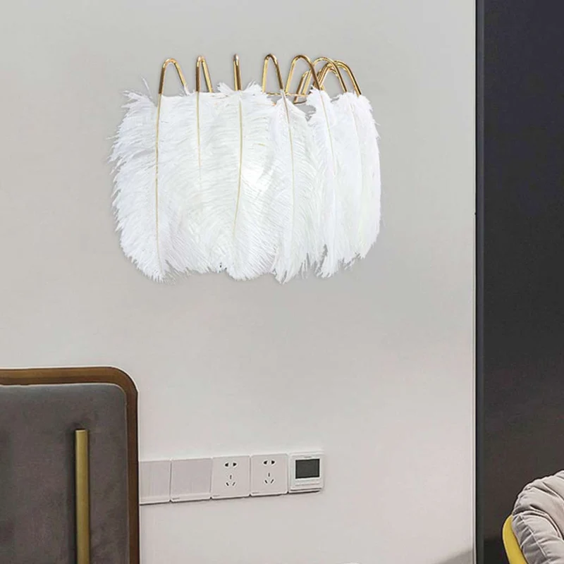 Wall Sconce Unique Ostrich Feather Wire Frame, White