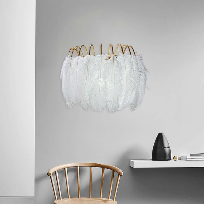Wall Sconce Unique Ostrich Feather Wire Frame, White