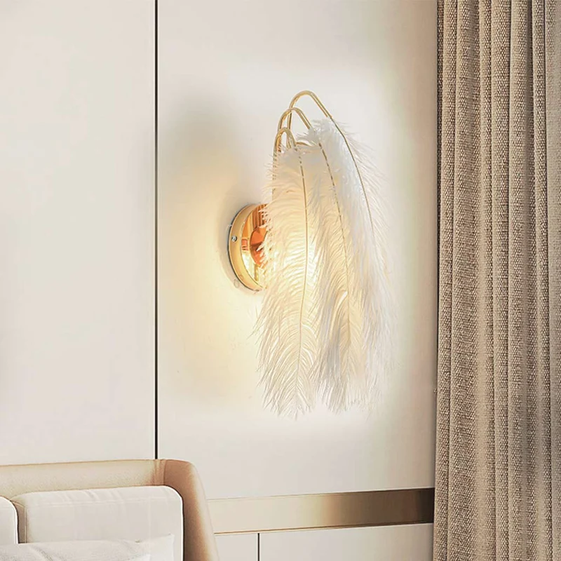 Ostrich Feather Wall Lamp Minimalist, White