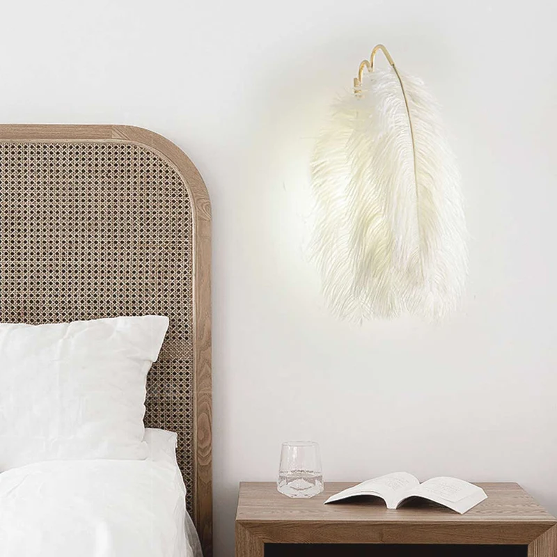 Ostrich Feather Wall Lamp Minimalist, White