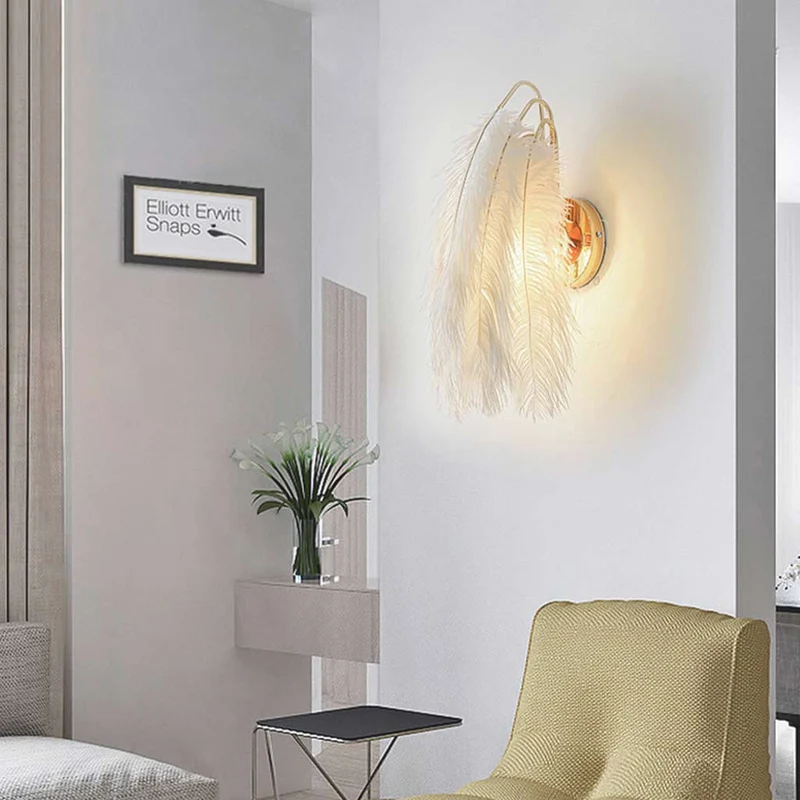 Ostrich Feather Wall Lamp Minimalist, White
