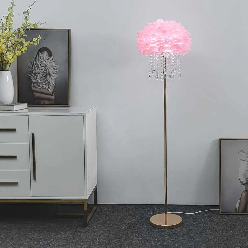Feather Floor Lamp with Crystal Tassels, Stylish, 3 Colors