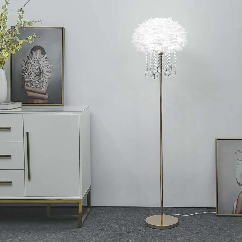 Feather Floor Lamp with Crystal Tassels, Stylish, 3 Colors