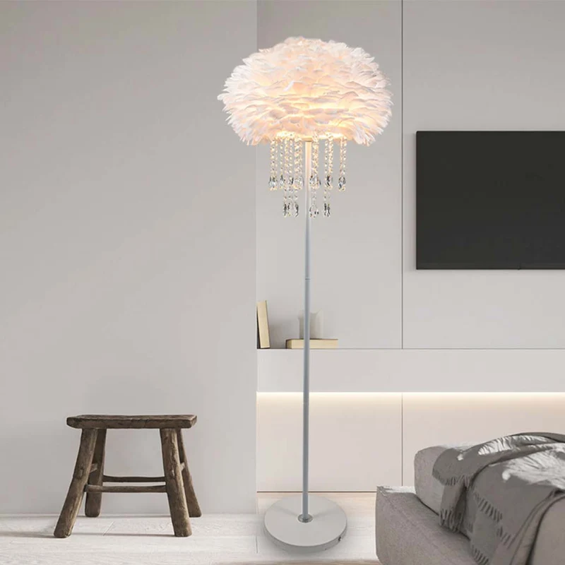 Feather Floor Lamp with Crystal Tassels, Stylish, 3 Colors
